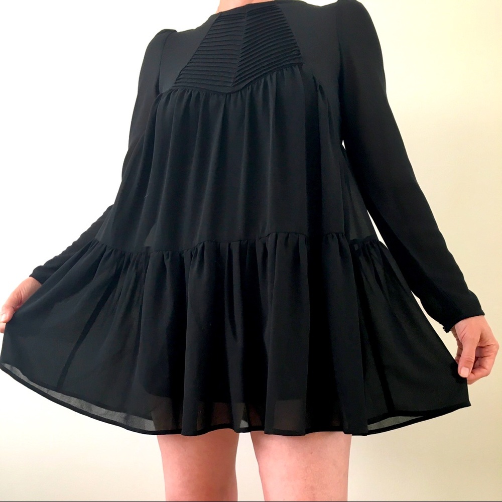 Tiered Black Mini Long sleeve Dress by Re:Named